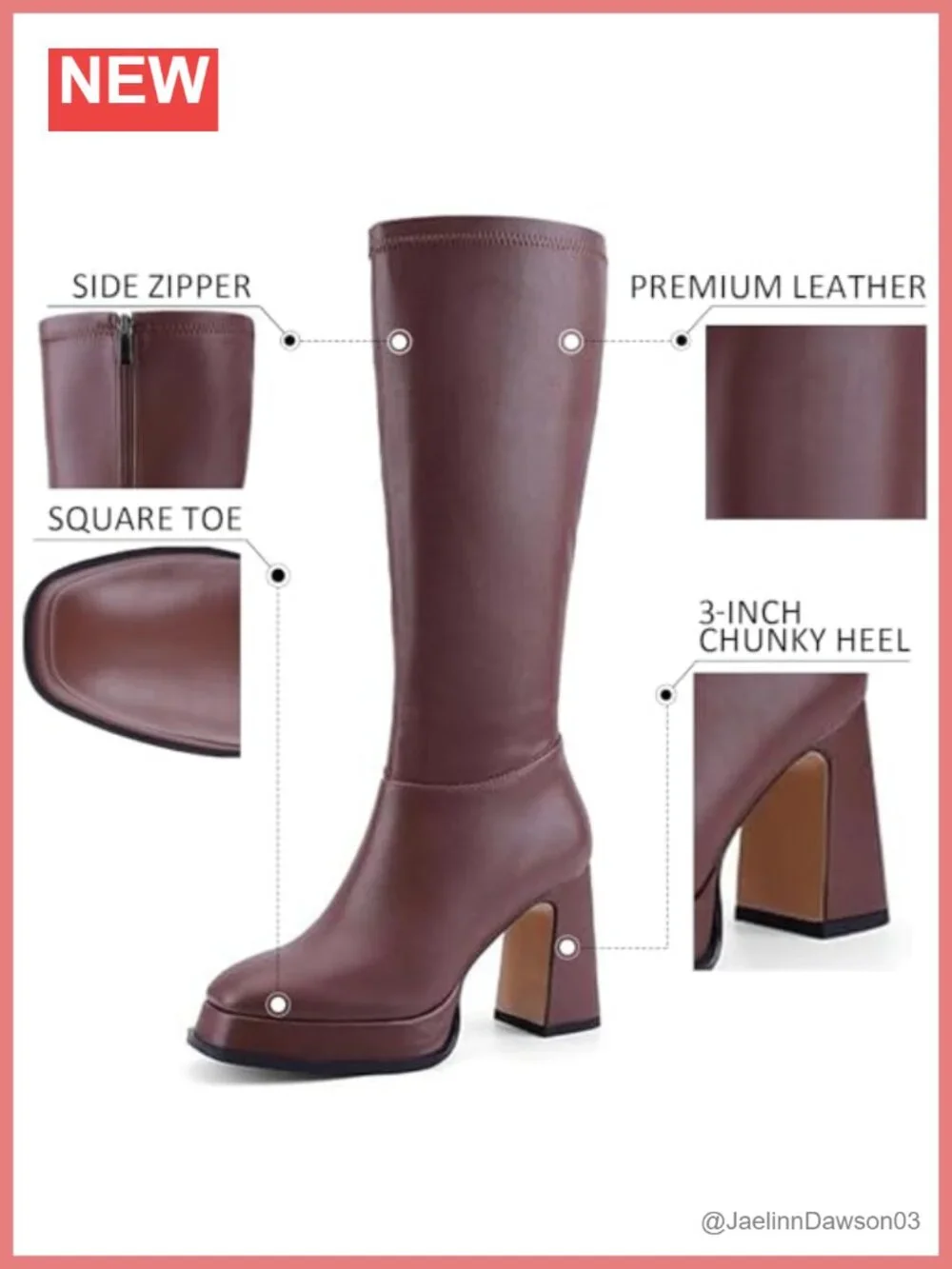Women's Knee High Platform Gogo Boots Chunky Block Heel Square Toe Faux Leather